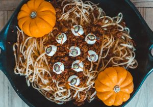 Rezeptidee zu Halloween - Vegetarische Monster-Spaghetti mit Quorn Gehacktes