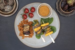 Rezeptidee Reistaler-Zucchini-Spiess mit rotem Bulgur mit MYCONFINO Reistaler arabischer Art